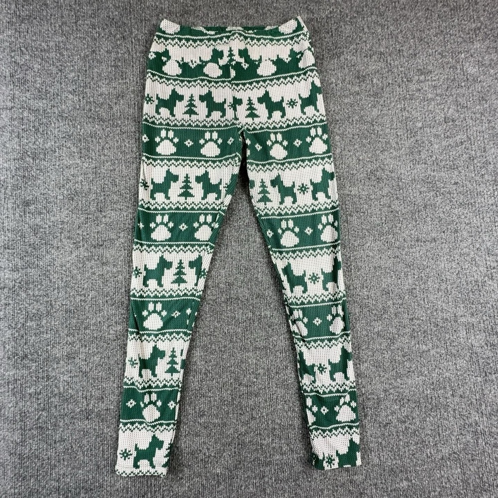 LuLaRoe Leggings Womens One Size Green Christmas Dog Paw Fair Isle Print Ankle